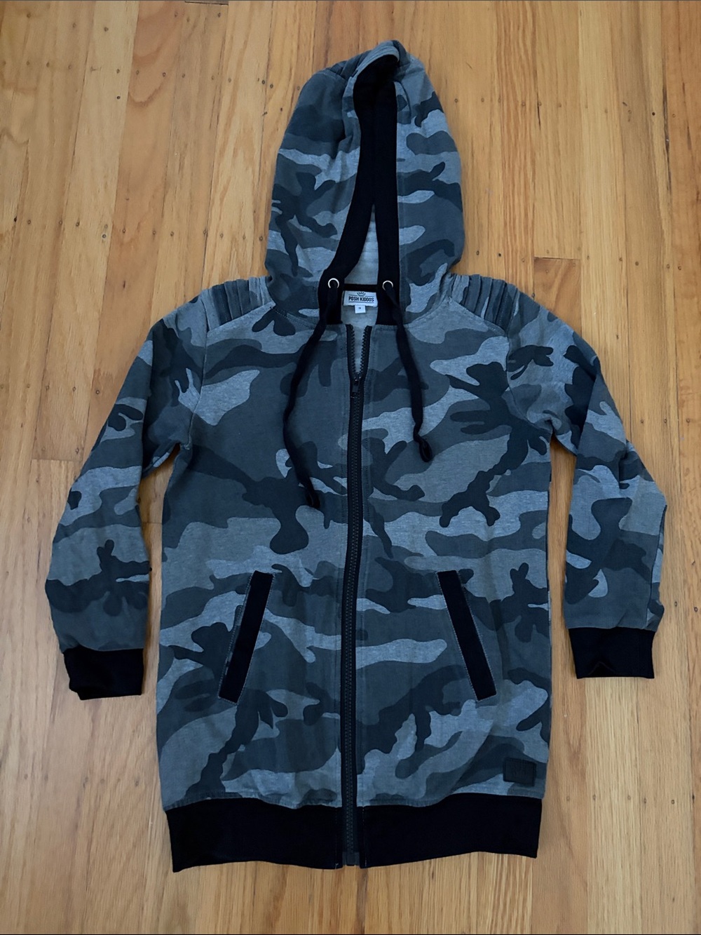 Posh Kiddos Grey Camouflage Zip-Up Hoodie - Size 9